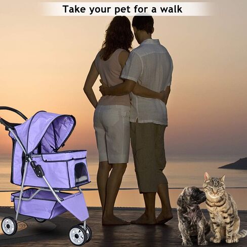 Pet Stroller Jogger Cat Dog Cage 3 Wheels Stroller Travel Folding Carrier Strolling Cart with Cup Holders and Removable Liner 35Lbs Capacity Large Doggie Stroller for Small-Medium Dogs, Cats Black in Saudi Arabia
