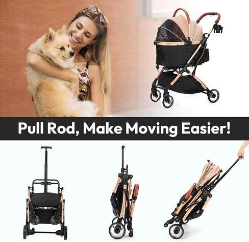 عربة أطفال سكيسوبجو 3 في 1 قابلة للطي للكلاب الصغيرة والمتوسطة والقطط، عربة أطفال بدون سحاب مع حامل قابل للفصل، زر ضغط، عربة أطفال فاخرة لسفر الجراء (كاكي) in Kuwait