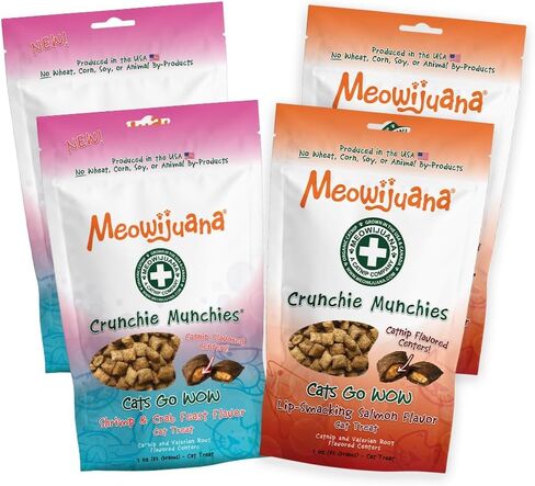 ميويجوانا | عيد السلمون والروبيان وسرطان البحر | حزمة كرانشي مونشي | مركز النعناع البري العضوي | صنع في الولايات المتحدة الأمريكية | مكافآت عالية الفعالية للقطط in Kuwait