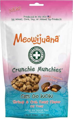ميويجوانا | عيد السلمون والروبيان وسرطان البحر | حزمة كرانشي مونشي | مركز النعناع البري العضوي | صنع في الولايات المتحدة الأمريكية | مكافآت عالية الفعالية للقطط in Kuwait