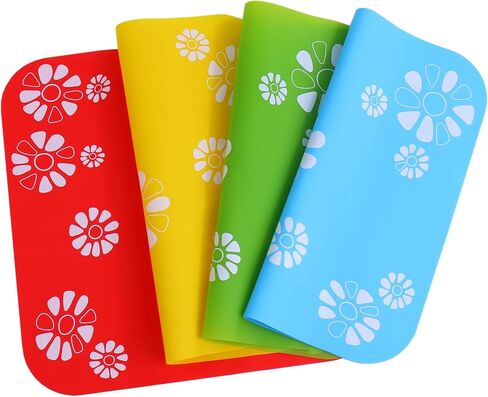 Silicone Pad for Pet Water Fountains, 13.4in Large Size Square Silicone Feeding Mat, Dog Cat Bowl/Water Dispenser Mat, Non-Slip Flowers Pattern Pad (Blue Ground) in Saudi Arabia