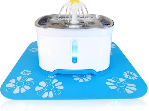 Silicone Pad for Pet Water Fountains, 13.4in Large Size Square Silicone Feeding Mat, Dog Cat Bowl/Water Dispenser Mat, Non-Slip Flowers Pattern Pad (Blue Ground) in Saudi Arabia