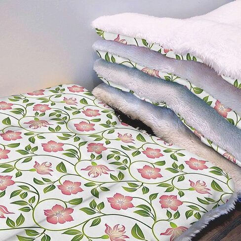 Pink Green Machine Washable Warm Mattress for Dogs and Cats Flower and Curvy Stem Camomile Foliage Image Soft Plush Autumn Winter Thermal Pet Bed Snooze Sleeping for Kittens Puppies Rabbits 14" x 18" in Saudi Arabia