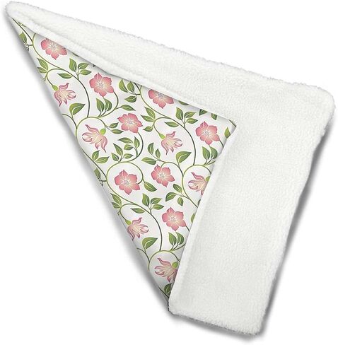 Pink Green Machine Washable Warm Mattress for Dogs and Cats Flower and Curvy Stem Camomile Foliage Image Soft Plush Autumn Winter Thermal Pet Bed Snooze Sleeping for Kittens Puppies Rabbits 14" x 18" in Saudi Arabia
