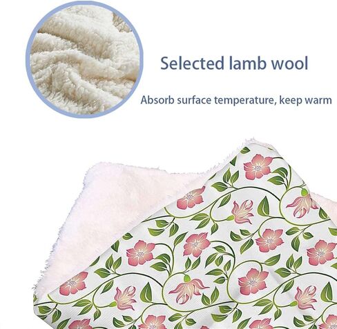 Pink Green Machine Washable Warm Mattress for Dogs and Cats Flower and Curvy Stem Camomile Foliage Image Soft Plush Autumn Winter Thermal Pet Bed Snooze Sleeping for Kittens Puppies Rabbits 14" x 18" in Saudi Arabia