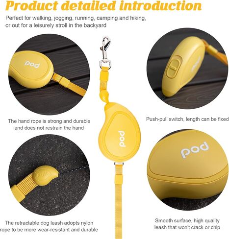 Retractable Tangle-Free Dog Leash Tractor for Small Large Medium Dogs, Mini Portable Pet Walking Leash with Automatic Shrinkable Cords Strong Nylon Tape One-Hand Brake, Pause, Lock Mango Shape (Mango) in Kuwait