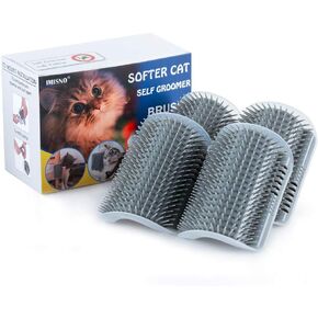 4 Pack Cat Self Groomer with Catnip Pouch,Cats Corner Massage Comb Grooming Brush Tool for Kitten Puppy (2 Black/2 Grey)