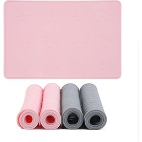 Pet Food Mat for Dog and Cat, Silicone Dog Mat for Food and Water, Waterproof Cat Food Feeding Mat, Anti-Slip Small Dog Bowl Mat for Floor, 18"x12", Pattern Bone - Grey in Kuwait