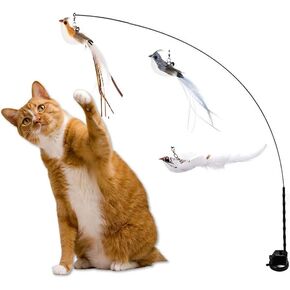 KOTYA Cat Wand Toy 5 in 1 Bird Set Hands Free Toy with Bell and Natural Feathers Interactive Toys for Indoor Cats Strong Suction Cat Dancer Toy in Kuwait