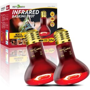 REPTI ZOO Reptile 50W Infrared Heat Lamp Bulb,2 Pack Infrared Basking Spot Light for Reptiles & Amphibian,Bearded Dragon,Leopard Gecko,Turtle,Lizard,Chickens | Pet Brooders Night Heat Lamp