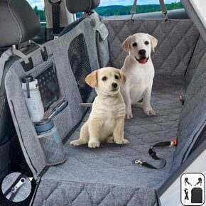 Dog Car Seat Cover-Back Seat Dog Cover for Car Include Mesh Visual Window and Pet Seat Belt-Hammock Scratchproof Pet Seat Cover for Cars SUVs Trucks Jeep