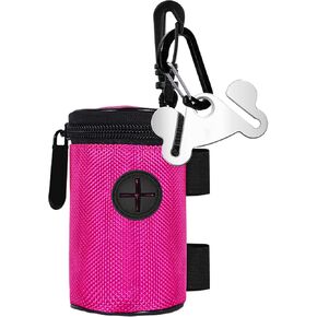 Dog Poop Bag Holder for Leash Attachment - Waste Bag Dispenser for Leash - Fits Any Dog Leash - Portable Set with Hand Free Holder Metal Carrier, Black Round Shape