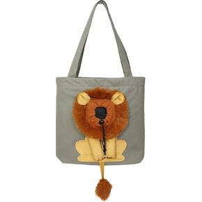 Dog Tote Bag with Zipper Cat Shoulder Carrier Lion-Shaped Pet Canvas Bag for Daily Use Walking Travel (S, Acid Blue)
