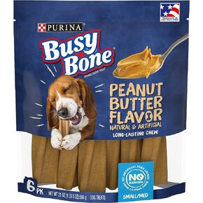 Purina Busy Bone Made in USA Facilities, Long Lasting Small/Medium Breed Adult Dog Chews, Peanut Butter Flavor - 6 ct. Pouch