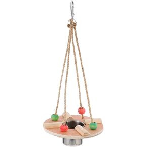 POPETPOP Bird Feeding Dish Cups with Wood Platform Hanging Parrot Cage Feeder Water Bowl Stainless Steel Birdcage Bowls Feeding Perch Play Stand Swing for Indoor Outdoor Pet Bird in Saudi Arabia