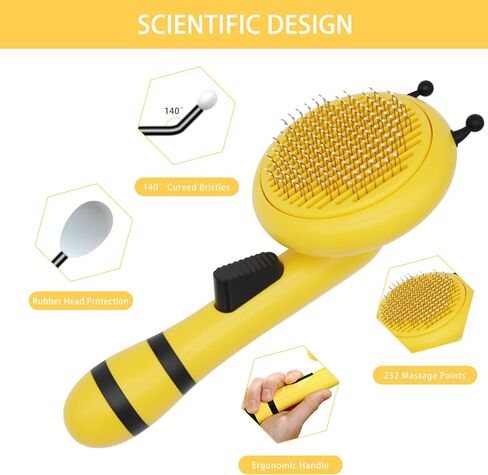 فرشاة FOGOBO Cute-Bee للتنظيف الذاتي للكلاب، فرشاة للقطط مع زر لتساقط الشعر، والفراء، ومشط لتصفيف الكلاب ذات الشعر الطويل والقصير، والقطط، والأرانب، وتزيل المعطف السفلي السائب بلطف in Kuwait