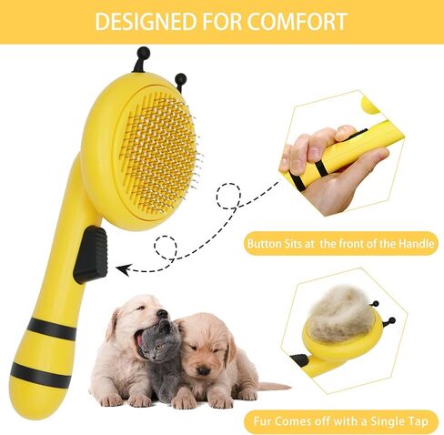 فرشاة FOGOBO Cute-Bee للتنظيف الذاتي للكلاب، فرشاة للقطط مع زر لتساقط الشعر، والفراء، ومشط لتصفيف الكلاب ذات الشعر الطويل والقصير، والقطط، والأرانب، وتزيل المعطف السفلي السائب بلطف in Kuwait