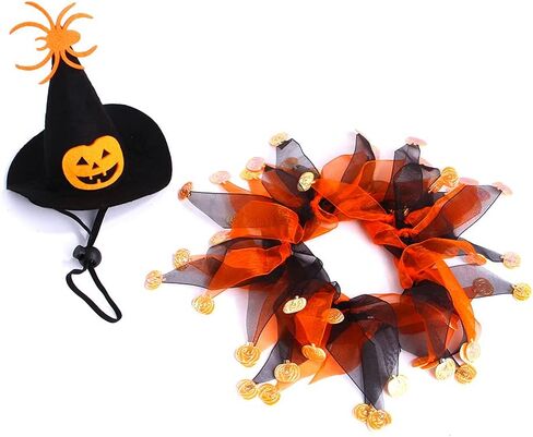 Cat Witch Halloween Costume Suit, Hmxpls Small Dogs & Cats Tutu Collar and Witch Pumpkin Hat Cute Costume Suit Kitten Outfit Clothing for Birthday Party Thanksgiving Christmas Holiday in Saudi Arabia