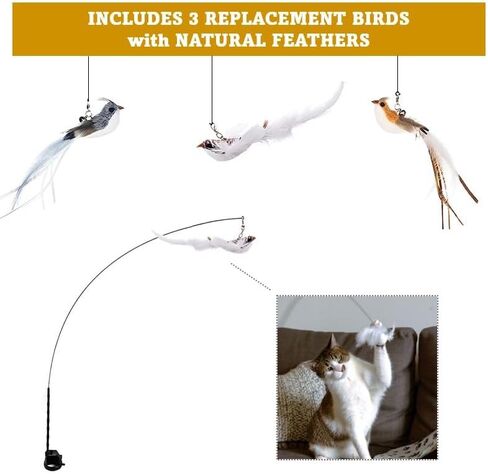 KOTYA Cat Wand Toy 5 in 1 Bird Set Hands Free Toy with Bell and Natural Feathers Interactive Toys for Indoor Cats Strong Suction Cat Dancer Toy in Kuwait
