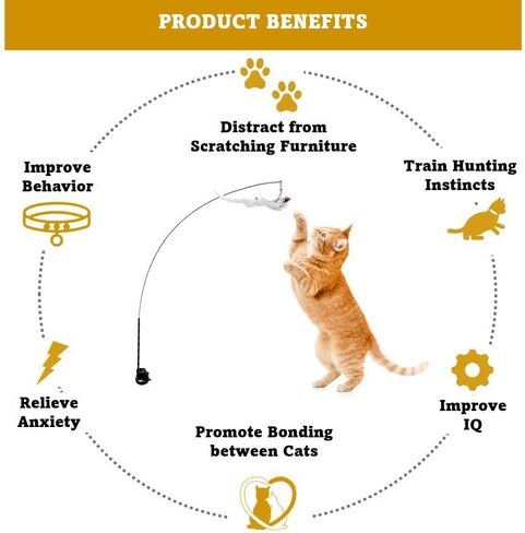 KOTYA Cat Wand Toy 5 in 1 Bird Set Hands Free Toy with Bell and Natural Feathers Interactive Toys for Indoor Cats Strong Suction Cat Dancer Toy in Kuwait