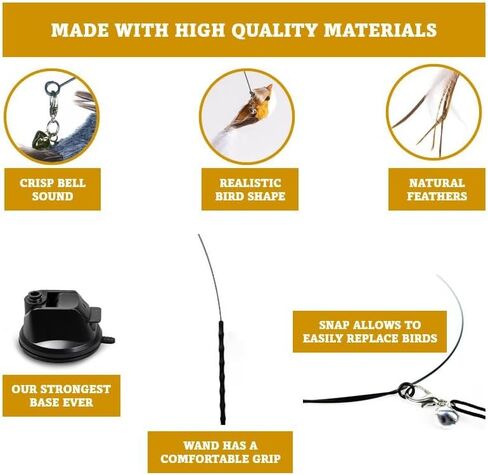 KOTYA Cat Wand Toy 5 in 1 Bird Set Hands Free Toy with Bell and Natural Feathers Interactive Toys for Indoor Cats Strong Suction Cat Dancer Toy in Kuwait
