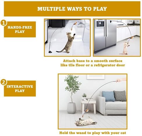 KOTYA Cat Wand Toy 5 in 1 Bird Set Hands Free Toy with Bell and Natural Feathers Interactive Toys for Indoor Cats Strong Suction Cat Dancer Toy in Kuwait