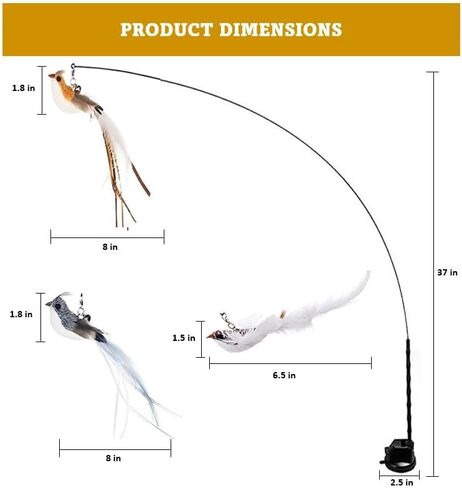 KOTYA Cat Wand Toy 5 in 1 Bird Set Hands Free Toy with Bell and Natural Feathers Interactive Toys for Indoor Cats Strong Suction Cat Dancer Toy in Kuwait