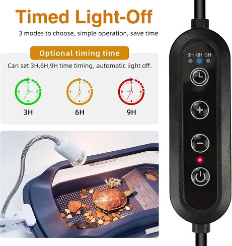 Timed Heat Lamp with Dual 50W UVB UVA Bulbs for Reptiles, Turtles, Tortoises, and Puppies: Adjustable Heat Switch, 360° Adjustable Angle, Strong Clips, Ideal for Aquarium Tanks and Basking in Kuwait