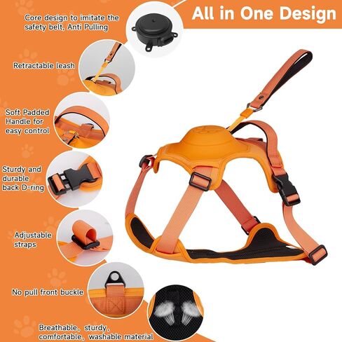 WHDPETS الكلب تسخير، عدم سحب الكلب تسخير والمقود مجموعة، قابل للتعديل لينة مبطن سترة الكلب مع مقبض تحكم سهل للتدريب على المشي لمسافات طويلة، برتقالي، L in Kuwait