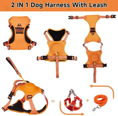 WHDPETS الكلب تسخير، عدم سحب الكلب تسخير والمقود مجموعة، قابل للتعديل لينة مبطن سترة الكلب مع مقبض تحكم سهل للتدريب على المشي لمسافات طويلة، برتقالي، L in Kuwait