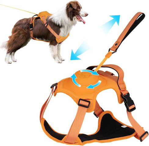 WHDPETS الكلب تسخير، عدم سحب الكلب تسخير والمقود مجموعة، قابل للتعديل لينة مبطن سترة الكلب مع مقبض تحكم سهل للتدريب على المشي لمسافات طويلة، برتقالي، L in Kuwait