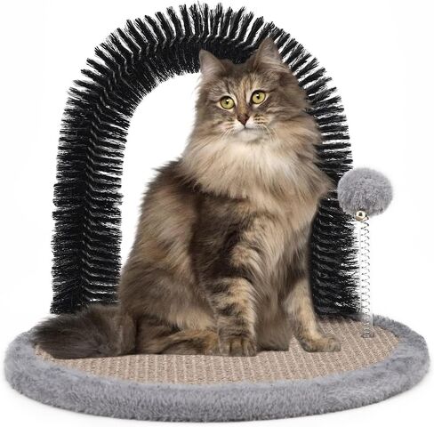 AikoPets عمود خدش للقطط مع قوس للقطط، فرشاة شعر للقطط، أداة تدليك ذاتية للقطط، ألعاب خدش للقطط، لعبة تهذيب الفراء مع كرات تفاعلية للقطط الداخلية - تصميم ذو وجهين in Saudi Arabia