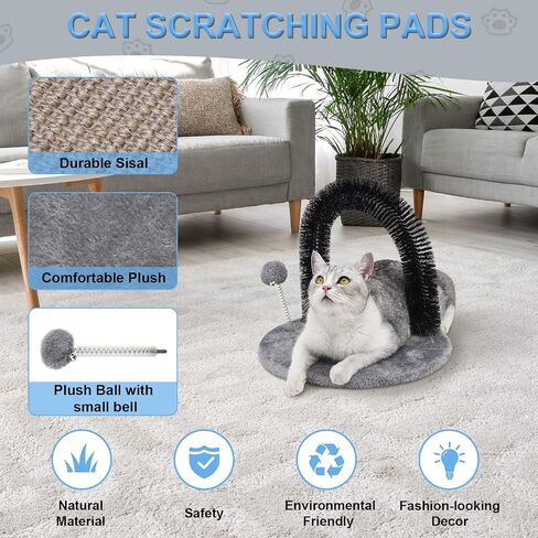 AikoPets عمود خدش للقطط مع قوس للقطط، فرشاة شعر للقطط، أداة تدليك ذاتية للقطط، ألعاب خدش للقطط، لعبة تهذيب الفراء مع كرات تفاعلية للقطط الداخلية - تصميم ذو وجهين in Saudi Arabia