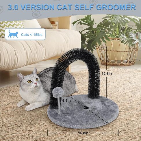 AikoPets عمود خدش للقطط مع قوس للقطط، فرشاة شعر للقطط، أداة تدليك ذاتية للقطط، ألعاب خدش للقطط، لعبة تهذيب الفراء مع كرات تفاعلية للقطط الداخلية - تصميم ذو وجهين in Saudi Arabia