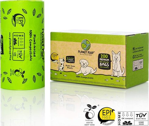 أكياس فضلات الكلاب القابلة للتحلل من PLANET POOP مع مقابض، حجم قياسي 180 قطعة، كيس نفايات الكلاب غير المعطر، حقيبة سميكة مضادة للتسرب للقطط، مستلزمات الحيوانات الأليفة الخضراء النباتية in Saudi Arabia