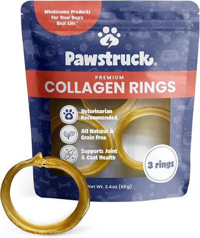 Pawstruck Natural Beef Collagen Rings for Dogs - Vet-Approved Long Lasting Alternative to Traditional Rawhide & Bully Sticks - High Protein Dental Treat w/Glucosamine & Chondroitin - 3 Pack in Kuwait
