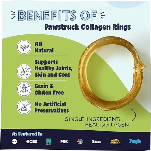 Pawstruck Natural Beef Collagen Rings for Dogs - Vet-Approved Long Lasting Alternative to Traditional Rawhide & Bully Sticks - High Protein Dental Treat w/Glucosamine & Chondroitin - 3 Pack in Kuwait