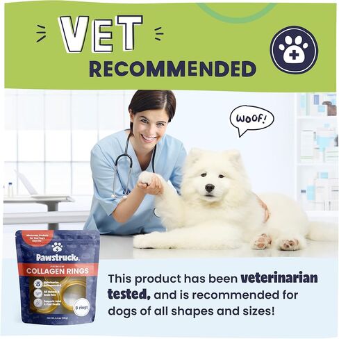 Pawstruck Natural Beef Collagen Rings for Dogs - Vet-Approved Long Lasting Alternative to Traditional Rawhide & Bully Sticks - High Protein Dental Treat w/Glucosamine & Chondroitin - 3 Pack in Kuwait