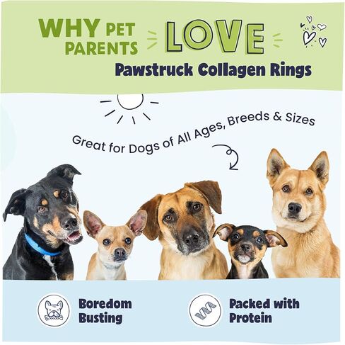Pawstruck Natural Beef Collagen Rings for Dogs - Vet-Approved Long Lasting Alternative to Traditional Rawhide & Bully Sticks - High Protein Dental Treat w/Glucosamine & Chondroitin - 3 Pack in Kuwait