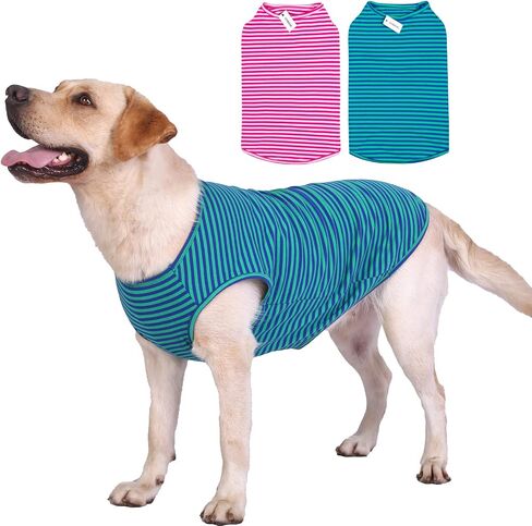 Dog Shirts Cotton Striped T-Shirts, Breathable Basic Vest for Puppy and Cat, Super Soft Stretchable Doggy Tee Tank Top Sleeveless, Fashion & Cute Color for Boys and Girls (XXL, Pink+Green) in Saudi Arabia