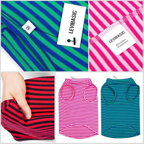 Dog Shirts Cotton Striped T-Shirts, Breathable Basic Vest for Puppy and Cat, Super Soft Stretchable Doggy Tee Tank Top Sleeveless, Fashion & Cute Color for Boys and Girls (XXL, Pink+Green) in Saudi Arabia