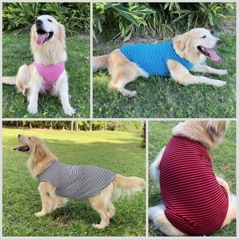 Dog Shirts Cotton Striped T-Shirts, Breathable Basic Vest for Puppy and Cat, Super Soft Stretchable Doggy Tee Tank Top Sleeveless, Fashion & Cute Color for Boys and Girls (XXL, Pink+Green) in Saudi Arabia