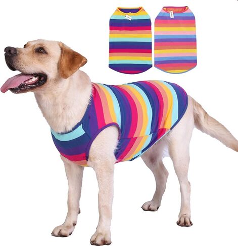 Dog Shirts Cotton Striped T-Shirts, Breathable Basic Vest for Puppy and Cat, Super Soft Stretchable Doggy Tee Tank Top Sleeveless, Fashion & Cute Color for Boys and Girls (XXL, Pink+Green) in Saudi Arabia