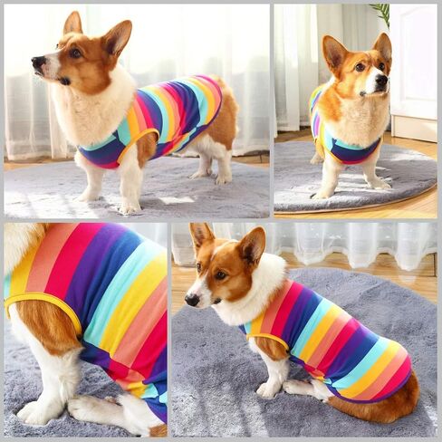 Dog Shirts Cotton Striped T-Shirts, Breathable Basic Vest for Puppy and Cat, Super Soft Stretchable Doggy Tee Tank Top Sleeveless, Fashion & Cute Color for Boys and Girls (XXL, Pink+Green) in Saudi Arabia