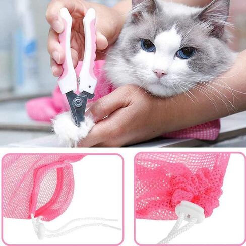 Acxico 2 Pcs Cat Grooming Bath Bag Mesh Cat Washing Bag Biting Restraint for Pet Bathing Nail Trimming in Kuwait
