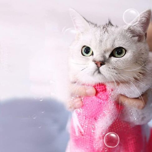 Acxico 2 Pcs Cat Grooming Bath Bag Mesh Cat Washing Bag Biting Restraint for Pet Bathing Nail Trimming in Kuwait