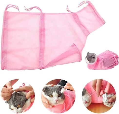 Acxico 2 Pcs Cat Grooming Bath Bag Mesh Cat Washing Bag Biting Restraint for Pet Bathing Nail Trimming in Kuwait