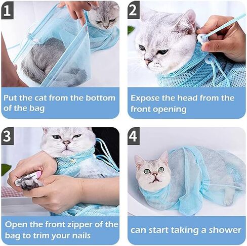 Acxico 2 Pcs Cat Grooming Bath Bag Mesh Cat Washing Bag Biting Restraint for Pet Bathing Nail Trimming in Kuwait