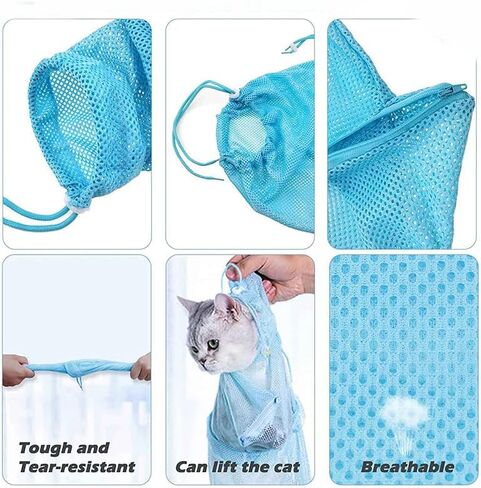 Acxico 2 Pcs Cat Grooming Bath Bag Mesh Cat Washing Bag Biting Restraint for Pet Bathing Nail Trimming in Kuwait