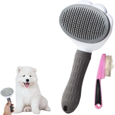 Cat Brush for Grooming, Pet Self Cleaning Slicker Brush with Cat Hair Comb (PINK PLUS) in Saudi Arabia